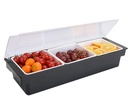 Food Fruit Tray with Lid Plastic Dispenser Tray Bar Multifunctional Condiment Organizer for Catering Dips Toppings, Garnish Organizer and Restaurant Supplies (3 Compartment)