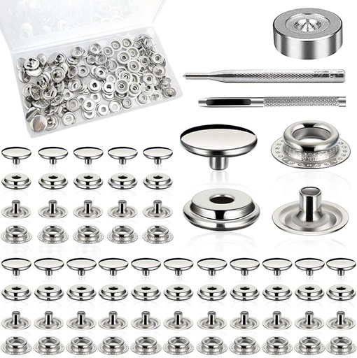 [BRSRABT7BYFGO3TH] 200pcs(50 Sets) 15mm Heavy Duty Stainless Steel Snap Buttons Kit | Marine Grade Rustproof Fasteners with Setting Tool | for Boat Canvas, Leather, Clothing, Tents, Furniture Covers