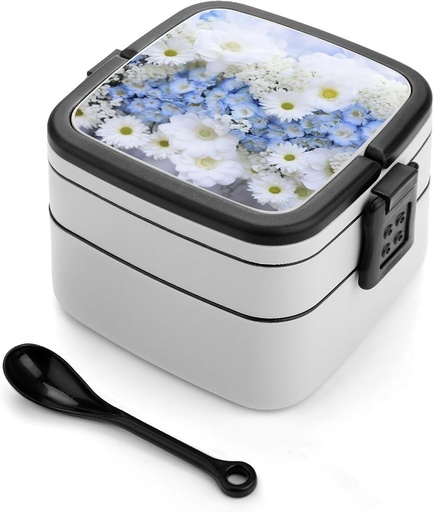 [BRSREGANC4MWMDIZ] Lunch Box for Women Beautiful White Blue Flowers Bento Box with Leak-Proof Lid & Snackle Box Container