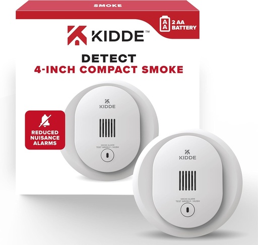 [BRSROCT7AEAQ4E37] Kidde Smoke Detector, 4-Inch Compact, AA Battery Powered, 10SDR