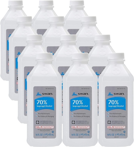 [BRSWKHQ7DINGMGT3] Swan 70% Isopropyl Rubbing Alcohol, 16 Oz. Bottle, Box of 12