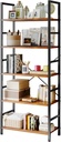 Sweetcrispy Book Shelf, 5 Tier Bookcase, Modern Tall Bookshelf Corner Storage Organizer for Garage Kit, CDs, Movies Suitable Home Office Bedroom, Kitchen, Living Room - Brown