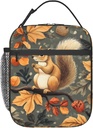 Reusable Squirrel Fall Lunch Box for Kids Girls Boys Women Adult, Insulated Autumn Leaves Woodland Lunch Bag,Polyester Cooler Handbags Case for School Picnic Work Travel Beach or Hiking