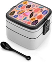 Bento Lunch Box for Women Lunch Containers for Adults Multiple Color Prints Double Layered Lunchbox Large Capacity Bento Box with Cutlery for Work Picnic Camping Travel