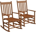 Outsunny Outdoor Rocking Chair Set of 2, Patio Rocking Chair with Smooth Curves, High Density Wooden Rockers for Lawn Garden Porch, Supports Up to 350lbs, Teak