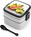 Bento Lunch Box for Women Lunch Containers for Adults Citrus Fruits Double Layered Lunchbox Large Capacity Bento Box with Cutlery for Work Picnic Camping Travel