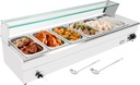 Food Warmer 6 Pan x 1/3 GN,110V Bain Marie Food Grade Stainelss Steel Commercial Food Steam Table 6-Inch Deep, with Tempered Glass Shield