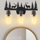 Farmhouse Rustic Deer Bathroom Light Fixtures, 3-Light Black Vanity Lights with Clear Glass Shade, Wall Lamp for Bathroom, Living Room, Hallway, Kitchen, Cabnet, Porch