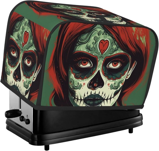 [BRSREYYEDECBE3YV] Skull Makeup 2 Slice Toaster Covers Bread Machine Cover Quilted Dustproof Fingerprint Protectors Small Washable Appliance Cover Bread Maker Dust Protection Universal Size