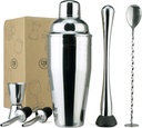 PG Professional Bartender Kit - 6PC Premium Cocktail Stainless Steel Shaker Set - 24oz Martini Shaker Gloss Finish, with Muddler, Stirring Spoon, 2X Wine Pourer, and Double Jigger