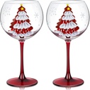 Joeyan Christmas Crystal Balloon Wine Glasses,Hand Painted Large Wine Goblet Glass Cups with Stem,Gin Tonic Cocktail Drinking Glasses with Red Xmas Tree and Snowflakes Patterns,19.5 oz,Set of 2