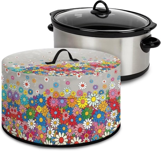 [BRSRAZYKCUAWC3LA] Colorful Daisy Slow Cooker Cover Oval Artistic Cooker Dust Cover Easy to Clean and Store Keep Your Kitchen Appliances Clean after Every Use