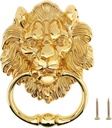 6 Inch Lion Head Knocker, Classical Decorative Front Door Knocker Pull Handle with Mounting Screws (1, Gold)