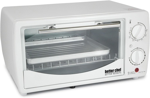 [BRSWIYQRAICAMF3G] Better Chef Basic Toaster Oven | 4-Slice | 60-Minute Timer | Slide Out Rack | Bake Tray | Broil (White)