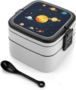 Double Layer Bento Box for Adults Solar System Planets Print Stackable Bento Box Removable Lunch Boxes for Dining Out,Work