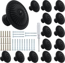 Luomorgo 15 Pcs Matte Black Cabinet knobs, Vintage Drawer Knobs Heavy Duty Dresser Knobs, Decorative Floral Pull Knobs Handle for Cabinet Furniture Cupboard Closet Door