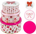 Martha Stewart Metal Cookie Tins, 3-Piece Nesting Set, Small, Medium & Large, Christmas Containers for Gift & Storage (Ornaments and Bows)