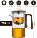 BLUENIYA 750ml Glass Teapot with Magnetic Infuser - Borosilicate Heat-Resistant Tea Pot with Wooden Handle & Lid for Loose Leaf Tea, Hot & Cold Drinks, Home & Office