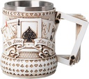 HAUCOZE Beer Stein Mug - Double-Wall Insulated Stainless Steel Coffee Drinking Cup with Handle,15oz,Poker Design for Oktoberfest Gifts and Collectibles