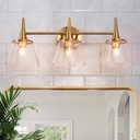 KSANA Gold Bathroom Light Fixtures, 22.5'' Modern Plating Brass Vanity Lights with Seeded Glass Shade, 3-Light Copper Bathroom Lighting Over Mirror