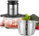 JOYAMI Electric Food Processor with 2 Bowls, Food Chopper Vegetable Meat Grinder, Stainless Steel Blades, 2 Speed
