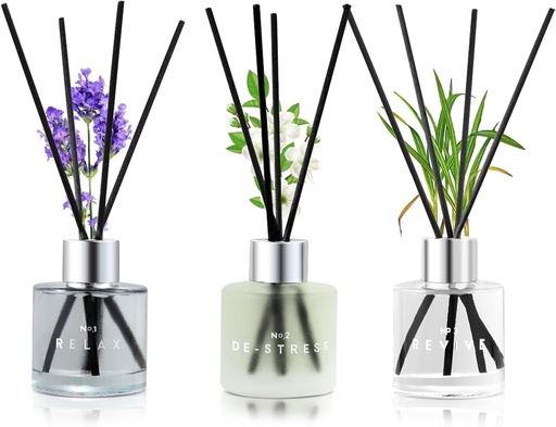 [BRSW2HYQAAIRSD35] 3 Pack Fragrance Reed Diffuser, 50ML Lavender Jasmine Lemongrass Aromatherapy Diffuser Set with 12 Black Fiber Sticks,Air Freshener for Bedroom Bathroom Office, 8.2X 6.6X 2.1 inch