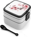 Bento Lunch Box for Women Lunch Containers for Adults Cherry Florals Double Layered Lunchbox Large Capacity Bento Box with Cutlery for Work Picnic Camping Travel
