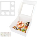 5 Packs Bento Cake Box with Cupcakes, 1+5 Cupcake Box Combo with Clear Window,Fit 5 Cupcakex and 1 Mini Cake with Stickers for Wedding Birthday Party Baby Shower Bakery Baking Supplies