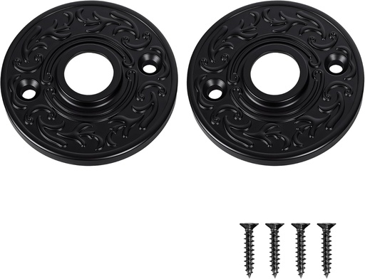 [BRSREHYRCACR4GY2] 2 Pack Round Door Knob Rosette Plates for Trim Lock, Old Style Mortise Door Knob Backplate Replacement, Vintage Matte Black Knob Plates for Cabinet