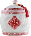 Chinese Ceramic Rice Bucket, Ceramic Rice Cylinder Ceramic Jar with Lid Grain Dispenser, Large Grain Dispenser, Food Storage Container with Lid, Sealed Rice Storage Jar for Noodles Rice Snacks