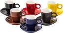 2.5oz Espresso Cups with Saucers Set, Colorful Coffee Cups Set, Ceramics Tea Cup with Handle, Coffee Mugs Set of 6, Assorted Colors