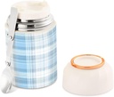 Kigai Light Blue White Plaid Insulated Food Jar with Spoon 17 oz Stainless Steel Vacuum Soup Thermo Wide Mouth Lunch Container for Hot & Cold Food