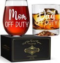 Mom Dad Off Duty Stemless Wine & Ice Tip Mountain Whiskey Glass Gift Set 15oz, New Parents Gifts First Time Parents Gifts Mom Dad Gift for Mother & Father Day Birthday Christmas Valentine-85