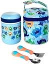 Stainless Steel Thermo Food Jar, Insulated Lunch Bag & Utensil Set. Food Container for Toddlers, Kids Hot Lunches, Soup. Wide Mouth, Leakproof Easy Grip, Vacuum Seal 10 oz 300 ML, Blue Monster