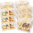 Whaline 16 Sets Clear Cupcake Boxes 6 Count Rectangle Bakery Cake Containers with Gift Ribbon Plastic Cupcake Carrier Holder for Wedding Birthday Baby Shower Favors