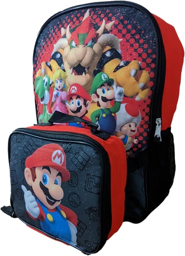 [BRSW2AQPAF7R6YA6] Ruz Super Mario 16" Backpack With Detachable Matching Lunch Box
