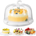 Zhehao 10 Inch Fall Cake Carrier Holds, Pumpkin Cake Stand with Lid and Handle, Halloween Autumn Harvest Plastic Transport Storage Container, Suitable for Transporting Pies, Cupcakes and More(White)