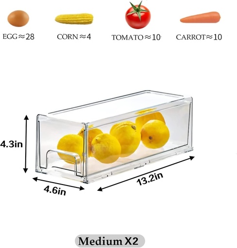 [BRSW2CAYCIHGAD3D] MANO 2Pack Clear Fridge Drawers Pull Out Stackable Refrigerator Drawer Organizer Bins Pantry Storage Box Plastic Food Containers for Kitchen Bathroom Office Closet(X-Small)