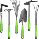 WORKPRO 6-Piece Garden Tool Set, Heavy Duty Gardening Hand Tools with Soft Rubber Handle, Including Trowel, Rakes, 2-in-1 Hoe and Crack Weeder, Ideal Gardening Gifts for Men and Women