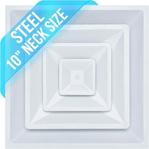 [BRSRAAA6OUBQK3LH] Fits 24x24 Steel T-Bar Drop Ceiling Grid | 2x2 Feet Lay in Steel Air Supply Diffuser with Round 10" [Neck Size] by Handua | 3 Cone | Drop Celing Vent | White | Outer Dimension: 23-3/4" x 23-3/4"