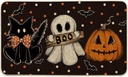 Artoid Mode Black Cat Jack-O'-Lantern Ghost Pumpkins Halloween Doormat, Seasonal Low-Profile Floor Switch Mat for Indoor Outdoor 17x29 Inch