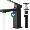 KES Black Bathroom Faucet Single Handle & Bathroom Sink Drain with Overflow, cUPC Certified Vanity Faucet with Pop Up Drain Stopper Stainless Steel Matte Black, L3156ALFF12-BK-C2