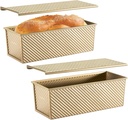 CURTA Commercial Pullman Loaf Pan with Lid 2.2 lb Dough Capacity Non-Stick Bakeware for Baking Bread Corrugated Bread Toast Box Mold extra large loaf pan Champagne Gold 2pcs