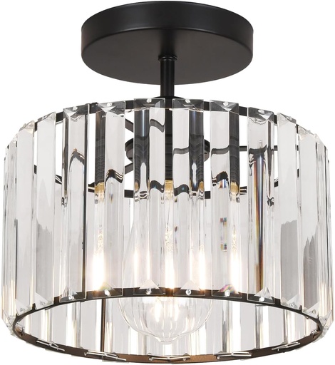 [BRSROCAYCF6GGEY3] Crystal Ceiling Light Semi Flush Mount Ceiling Light Crystal Chandelier Hallway Light fixtures Black Close to Ceiling Lamp for Entryway Bedroom Bathroom Living Room Kitchen Dining Room …
