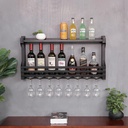 Metal Wall Mounted Wine Rack,Modern Bar Floating Wall Shelves,Wine Storage Racks with Stemware Hanger,Wine Bottle Wine Glass Holder Iron Display Stand,for Home,Restaurant,Wine Cellar(Size:10