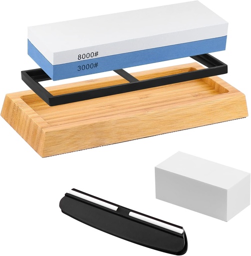 [BRSW2C34AR5GKYI4] Sharpening Stone Whetstone Set Kitchen Knife Sharpener Stone Wet Stones for Sharping Knives Kit with Non-slip Rubber Base (1000/6000)