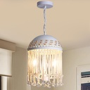 beaysyty Boho Pendant Light, 9.84 inch Crystal Chandelier, Hemp Rope Farmhouse Lighting for Dining Room, Bedroom (White)