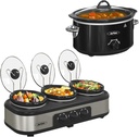 Sunvivi Slow Cooker, 4-Quart and Triple Slow CookerSmall Crock with 3 Heating Settings & Removable Ceramic Pot, Mini Food Warmer with Dishwasher Safe Glass Lid & Crock, Stainless Steel, Black
