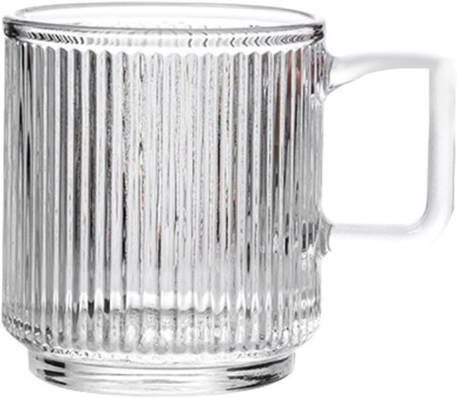 [BRSRAHQ6CAMAIADF] Light Luxury Style Glass Large Ear Water Cup Transparent Milk Juice Glass-Ice Season - Vertical Pattern Glass Cup 400ML