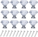 YourGift 12 Pack Drawer Knobs Diamond Shaped Crystal Glass 30mm Cabinet Knobs Pull Handles (Silver)